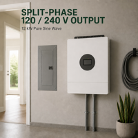 Onduleur solaire hybride biphasé 12KW 12000W 120/240V à double MPPT, à onde sinusoïdale pure, pour système de stockage d'énergie