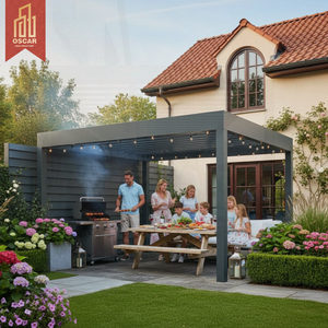 Pergola d'extérieur en aluminium 3x3m, 3x4m, 4x3m, 4x4m, 4x5m, 4x6m, 6x3m, 6x4m, 6x5m, 6x6m <span class=keywords><strong>avec</strong></span> auvent latéral pour jardin, patio ou <span class=keywords><strong>plage</strong></span> - Product Image 1