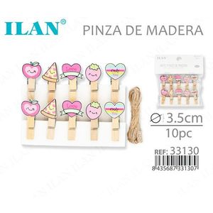 Pinces à linge en bois Ilan 3,5 cm 10 pièces avec corde pour artisanat et décoration - Product Image 3
