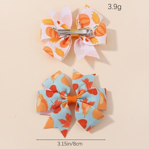 2ชิ้นแฟชั่นวินเทจพิมพ์ฟักทองโบว์ติดผมสำหรับเด็กผู้หญิงเด็กดอกไม้ชั้นน่ารักเครื่องประดับผมวันหยุดวันขอบคุณพระเจ้า - Product Image 2