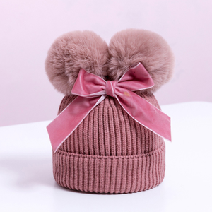 De alta calidad de moda elegante sombrero del bebé con <span class=keywords><strong>dos</strong></span> pompón sombrero logotipo personalizado - Product Image 1