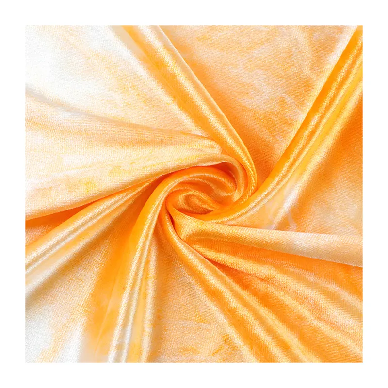 Tecido de veludo de seda brilhante de alta qualidade 92% poliéster 8% elastano Tie-Dye Tecido de veludo elástico macio e confortável