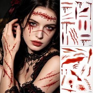 Autocollants de <span class=keywords><strong>tatouage</strong></span> de sang Halloween phosphorescents, imperméables, 3D, pour le corps et le visage, effet cicatrice, plaie, sanglant et effrayant - Product Image 5