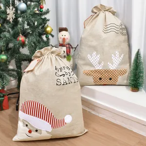 Hot Selling Jute Hessische Vrolijk Kerstfeest Santa Zakken Groothandel Personaliseren Zware Xmas Gift Candy Bag