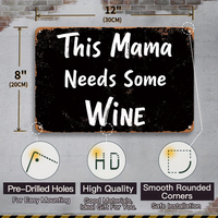 Letrero Metálico con Frase Divertida de Vino para Mamá, Decoración de Pared Negra con Acabado Desgastado para el Hogar, Bar, Cocina, Pub
