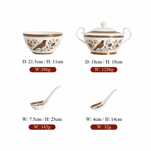 Juegos de <span class=keywords><strong>vajilla</strong></span> de lujo de estilo nórdico e inglés, <span class=keywords><strong>vajilla</strong></span> de cerámica blanca con borde dorado, juego de cena de porcelana china - Product Image 4
