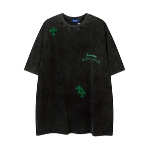 Camisetas de Verano para Hombre al por Mayor, Estilo Urbano, con LOGO Personalizado, Oversize, Cuello Redondo, Lavado Vintage - Product Image 1