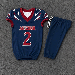 Ensemble de maillot de football pour jeunes, bleu marine, col en V, manches courtes, vêtements de sport respirants avec pantalon à cordon de serrage - Product Image 1