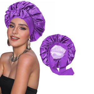 New Satin Sleeping Cap for Women Solid Wide Band Stretch Head <b>Tie</b> Silky Bonnet Wrap Nightcap Hair Care Shower Head Cover - Product Image 1