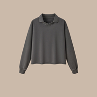 RUICHI 380G Moletom Polo Masculino de Algodão Pesado com Caimento Boxy, Lavagem Vintage, Cropped, Oversized, Gola V Pequena