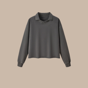 Sweat-shirt polo RUICHI 380G en coton épais, coupe ample, effet délavé vintage, col en V discret, coupe courte et oversize pour homme - Product Image 6