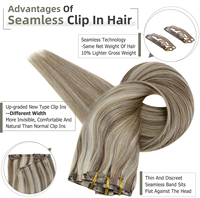 Extensions de cheveux humains Remy 100% qualité salon, cuticules alignées intactes, double trame sans couture, brun foncé, à clipser