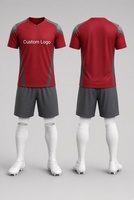 Ensemble de football personnalisé pour adultes, rouge cramoisi et gris, maillot, short, chaussettes, uniforme de football, 100% polyester, col en V