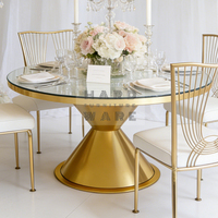 Table de banquet élégante en acier inoxydable avec plateau en verre doré pour mariage de luxe - Vente flash
