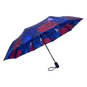 OVIDA Automatic Folding Umbrella Polyester Fabric With Rose Pattern Printing Umbrella Promotional