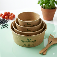 Contenedor Redondo de Kraft para Ensaladas, Apto para Microondas, para Frutas y Pasta, Construcción Rígida, Apto para Congelador, Resistente a la Grasa