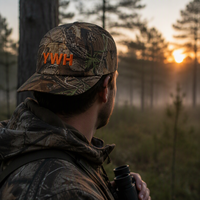Casquette de chasse personnalisée à 5 panneaux en sergé de coton camouflage woodland, imprimée et brodée, vente en gros