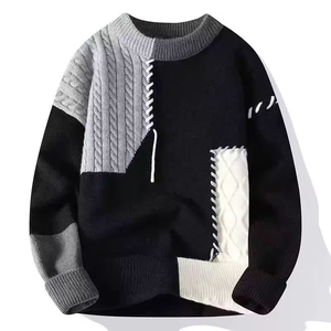 Suéter Personalizado <span class=keywords><strong>para</strong></span> Hombre, Tejido con Parches, Diseño Irregular en Verde y Marrón, Costuras a Mano, Hombros Caídos, Estilo Urbano, <span class=keywords><strong>para</strong></span> Uso Diario o Escolar - Product Image 4