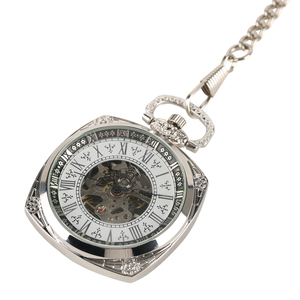 Unique Style Ancien Forme Carrée <span class=keywords><strong>Argent</strong></span> Steampunk Squelette <span class=keywords><strong>Montre</strong></span> De Poche Mécanique Avec Chaîne Pour Hommes Cadeau D'anniversaire - Product Image 5