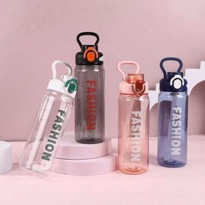 Fashion One Button Reusable Waterproof Food Safe BPA Free Plastic Outdoor Use Unisex Modern Design Push Button Cap with Straw - Product Image 1
