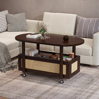 Table basse ovale mobile moderne en bambou avec rangement, table d'appoint roulante, durable, écologique, pour salon, chambre, bureau, thé