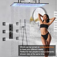 Grand système de douche de salle de bain de luxe 20 x 40 pouces en laiton poli, avec robinets thermostatiques, jets de massage, montage mural et douche encastrée