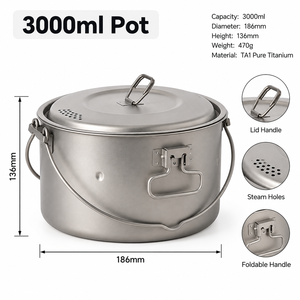 Titanium <b>Ceramic</b> Camping Cookware Set 3000ml <b>Pot</b> Lid Frying Pan Ultralight Nesting Outdoor <b>Cooking</b> System Hiking Backpacking 2-3 - Product Image 3