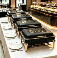 Ensemble de réchauds de buffet de luxe en acier inoxydable 9L noir, blanc et or, chauffe-plats hydrauliques pour la restauration en buffet