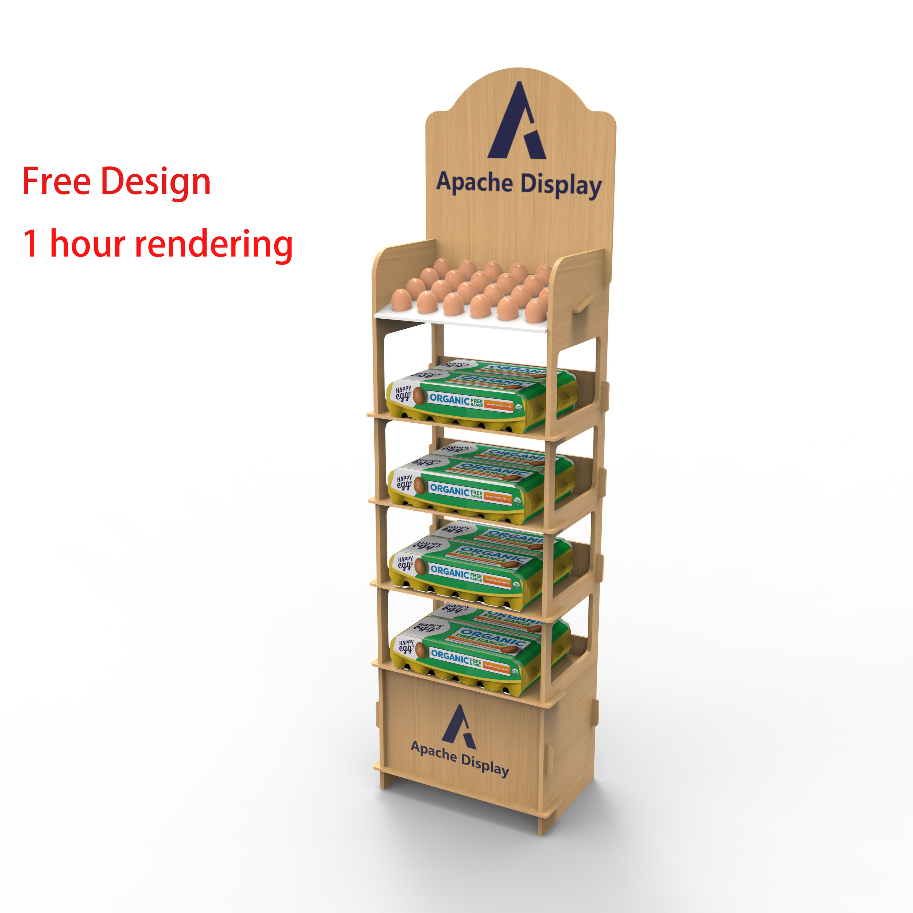 Apache Custom Wood Floor Eggs Display Stand Sales Floor Display Rack for Supermarket — view 5