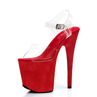 Nouvelles sandales pour femmes, rouges, élégantes, style déesse, talons hauts sexy de 8 pouces (20 cm), bout ouvert, pour mariage, soirée, spectacle sur scène.