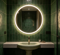 Miroir de salle de bain rond à LED IP44, design graphique moderne, rétroéclairé, miroir de vanité intelligent sans cadre, à fixer au mur pour salle de bain, hôtel