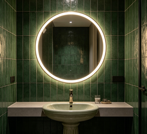 Round LED IP44 Modern Graphic Design <b>Bathroom</b> Mirror Backlit Smart Vanity Mirror Frameless Wall Mounted for Washroom Hotel - Product Image 1