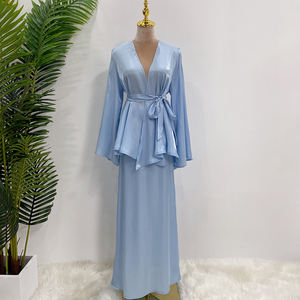 2023 جديد الأزياء الإسلامية مسلم السيدات النساء 2 قطعة مجموعة لامعة العمل الملابس مكتب ارتداء الدانتيل متابعة أعلى و تنورة طويلة الدعاوى - Product Image 4