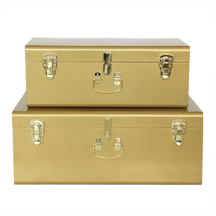 Set of 2 Gold Trunk Metal Decorative Storage Trunks