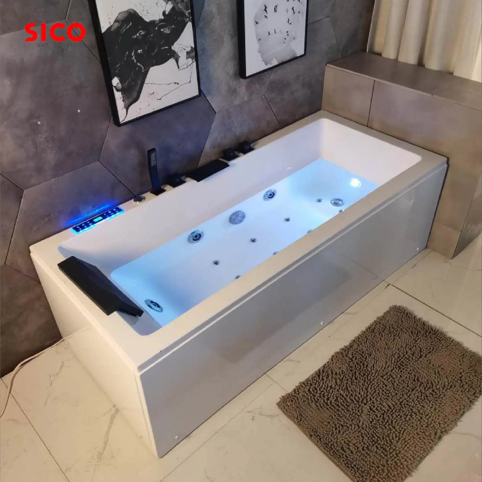 Massage intérieur Baignoire Jakuzzi Baignoire autoportante en acrylique Bain à remous Spa Baignoire pour deux personnes