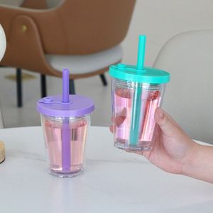 Gobelet à thé Boba en plastique à double paroi 360 ml (120 oz) avec paille large et bouchon en silicone DIY – Tasse à café créative et tendance pour la maison, le bureau et les voyages - Product Image 4