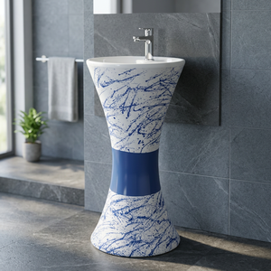 Lavabo de Cerámica de Alta Calidad de Una Pieza con Pedestal Completo para Exportación - Product Image 3