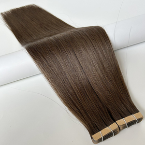 100% Human Hair Remi Salon Quality Tape in Weft Extensions 22 Inch Full Set Super Double Drawn Full Ends Rich <strong>Chocolate</strong> <strong>Brown</strong> - Product Image 1