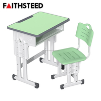 Ensemble bureau et chaise pour enfants, plateau en MDF avec structure en acier robuste et réglage en hauteur pour l'école