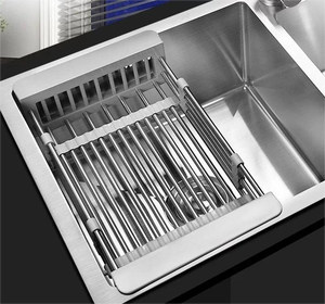 Égouttoir de cuisine en acier inoxydable argenté, écologique, durable, étagère télescopique, organisateur, porte-<span class=keywords><strong>fruits</strong></span>, panier - Product Image 6