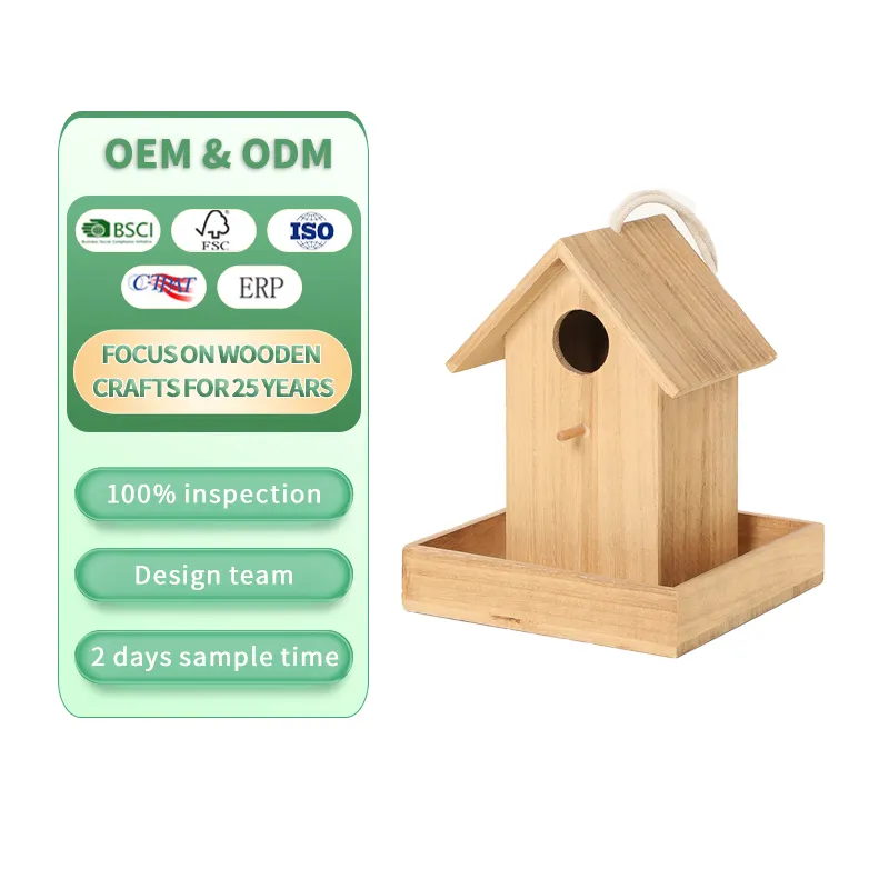 Miniatur Holz Handwerk Gebäude Kind Malerei Spielzeug umwelt freundliche fsc hängenden handgemachten Käfig Holz Vogelhaus