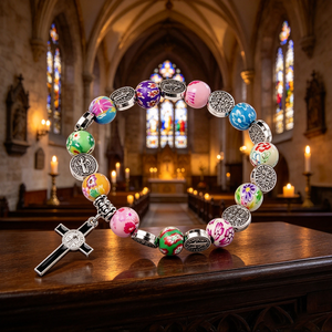 Oral Center Cross Santiago De Maria Wood Rosary with San Benito Collar Elegant Catholic Rosaries for Party Occasions - Product Image 1