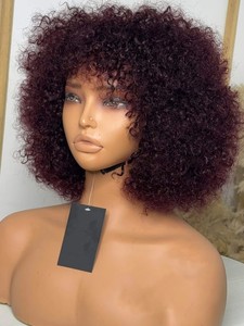 Perruque Courte Bob <span class=keywords><strong>Afro</strong></span> Frisée Bouclée en Cheveux Humains Effet Naturel avec Frange, Densité 250% 300%, Faite à la Machine, Prête à Porter Sans Colle pour Femmes - Product Image 3