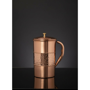 Pure <b>Copper</b> Water Jug with Lid and <b>Handle</b> Hammered Design Ayurvedic Drinking Mug for Home <b>Kitchen</b> and Health Use - Product Image 1
