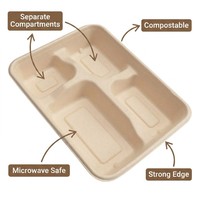 Suikerrietbagasse dienblad, biologisch afbreekbaar, composteerbaar, wegwerp snackbordjes voor dim sum, dumplings en voedselverpakkingen.