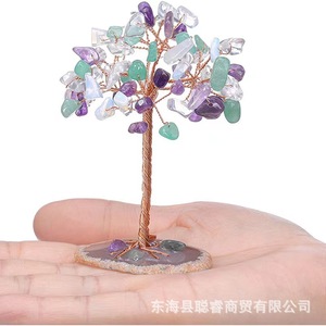 Natural <b>Crystal</b> Pebble <b>Tree</b> Handmade Agate Base Money <b>Tree</b> Home Desktop Decoration - Product Image 2