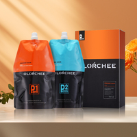 OLORCHEE Crème permanente professionnelle OEM à faible teneur en ammoniaque pour cheveux bouclés et ondulés, parfum frais, KÉRATINE 1000ml*2