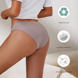 2XL 8-Farben Sofort Lieferbar Periodenunterwäsche - Rosa/Blaues Leopardenmuster Mittlerer Bund 4-Schichtige Auslaufsichere, Wiederverwendbare Nacht-Menstruationsunterwäsche - Product Image 4