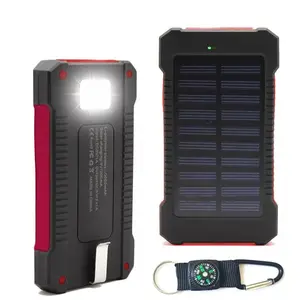 Neue Solarstrombank Dual-USB-Powerbank 20000 mah wasserdichtes Batterieladegerät externes tragbares Solarpanel mit Led-Licht OEM