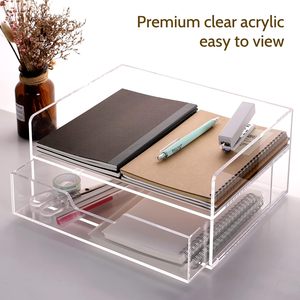 Rõ ràng Stackable bàn tổ chức <span class=keywords><strong>Acrylic</strong></span> thư giấy Khay tổ chức với trượt ngăn kéo cho văn phòng nhà - Product Image 3
